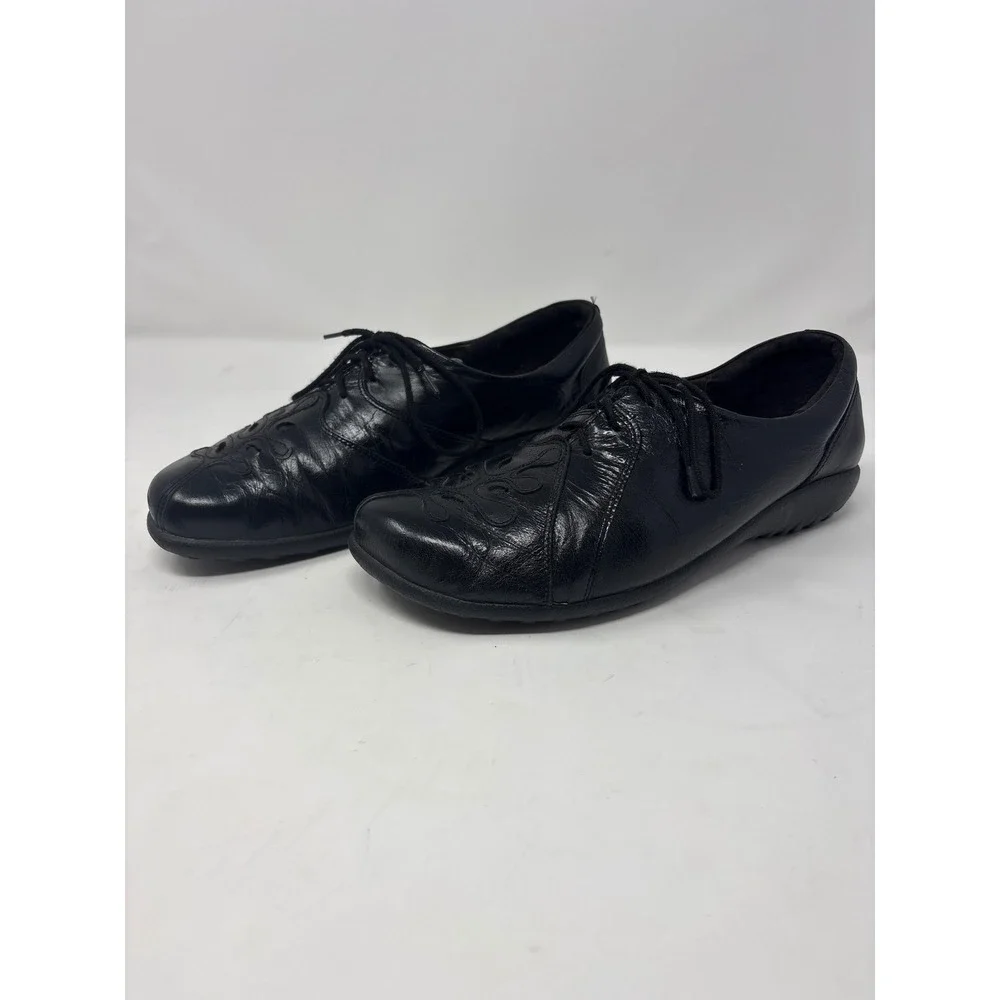 Naot Swirl Embroidered Leather Lace Up Oxfords 40 Black Walking Shoes - Picture 3 of 6